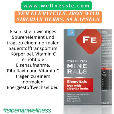 NEM Elemvitals. Iron with siberian herbs, 60 Kapseln NEM Elemvitals. Iron with siberian herbs, 60 Kapseln